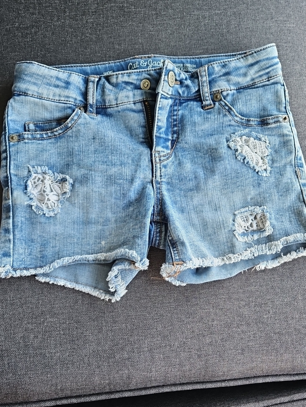 Cat & Jack Light Wash Denim Shorts with Lace Distress
